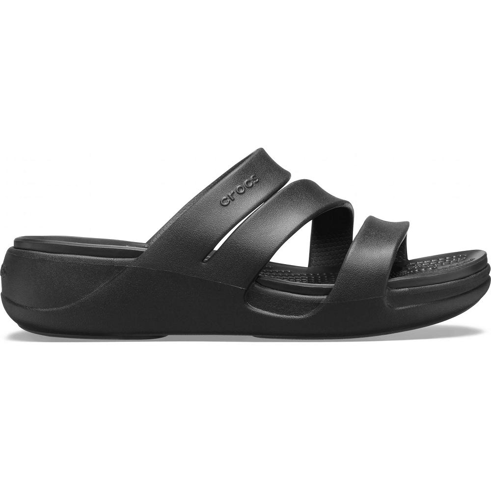 Black Women's Crocs Monterey Strappy Wedges | NZ 0632ILHS